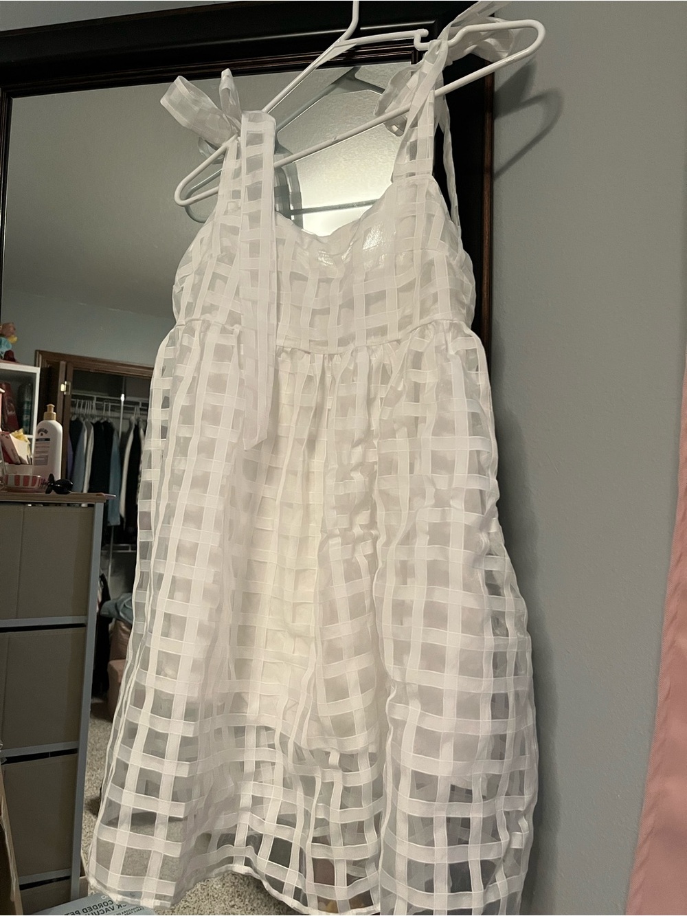 White Gingham Overlay Mini Dress with Tie Straps